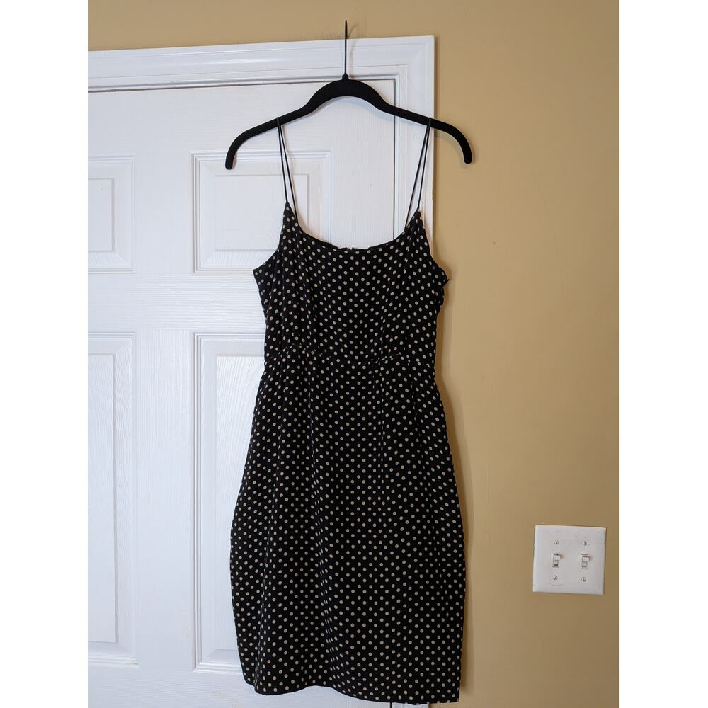 J.Crew Black Polka Dot Silk Slip Dress Size 2 Retro Minimalist Mini Dress